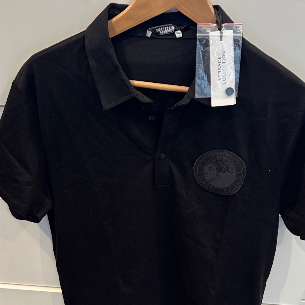 Versace Black Polo Shirt with Embroidered Patch